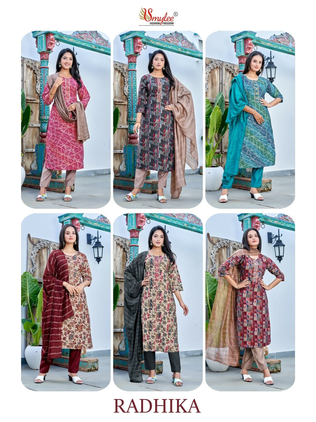 Radhika By Smylee 1001 To 1006 kurti With Bottom Dupatta Exporters In India